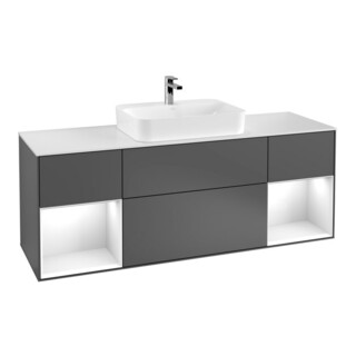 V&B Meuble sous lavabo Finion 160 cm, éclairage mural, laque anthracite mat