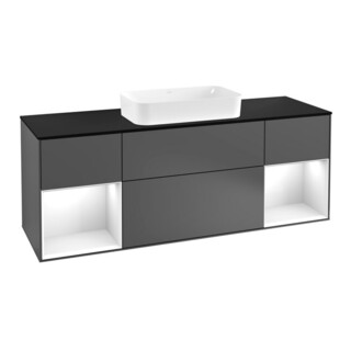 V&B Meuble sous lavabo Finion 160 cm, éclairage mural, laque blanc, anthracite