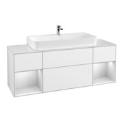V&B Meuble sous lavabo Finion 160 cm, éclairage mural, laqué blanc brillant