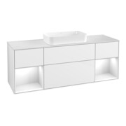 V&B Meuble sous lavabo Finion 160 cm, éclairage mural, laqué blanc brillant