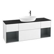 V&B Meuble sous lavabo Finion 160 cm, éclairage mural, laqué blanc brillant