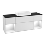 V&B Meuble sous lavabo Finion 160 cm, éclairage mural, laqué blanc, brillant