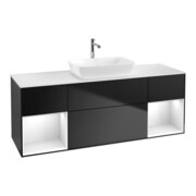 V&B Meuble sous lavabo Finion 160 cm, éclairage mural, laque blanc brillant, bleu mat laque-1