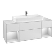V&B Meuble sous lavabo Finion 160 cm, éclairage mural, laqué blanc mat