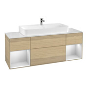 V&B Meuble sous lavabo Finion 160 cm, éclairage mural, laque blanc mat, placage chêne