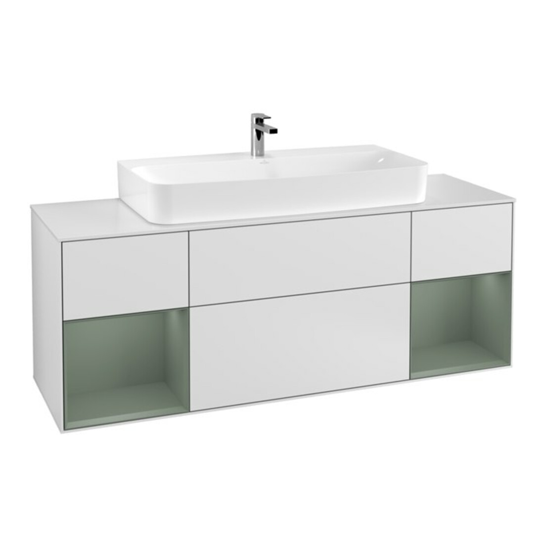 V&B Meuble sous-lavabo Finion 160 cm, éclairage mural, laque blanche mate