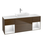 V&B Meuble sous lavabo Finion 160 cm, éclairage mural, laque blanche, noyer veinée