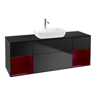 V&B Meuble sous lavabo Finion 160 cm, éclairage mural, laque bleue
