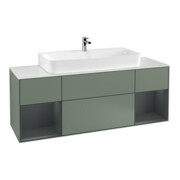 V&B Meuble sous-lavabo Finion 160 cm, éclairage mural, laque mat olive