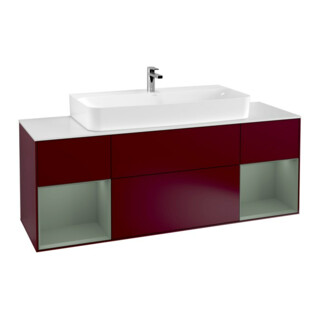 V&B Meuble sous lavabo Finion 160 cm, éclairage mural, laque mate Reg Oli, Peony Mat