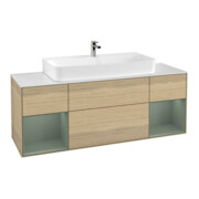 V&B Meuble sous lavabo Finion 160 cm, éclairage mural, laque mate Reg Oli., placage chêne