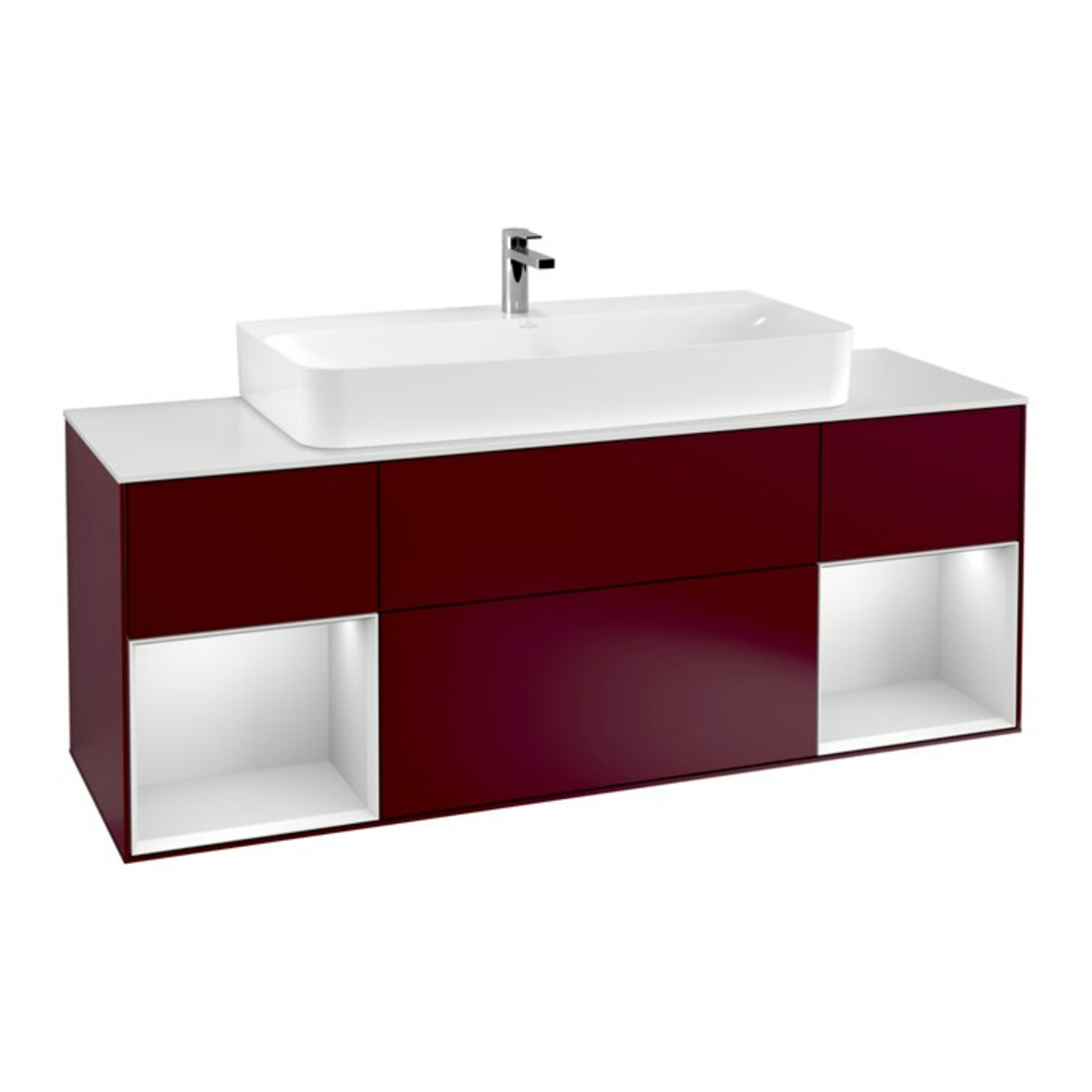 V&B Meuble sous lavabo Finion 160 cm, éclairage mural, laque mate Reg, Peony Mat