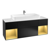 V&B Meuble sous lavabo Finion 160 cm, éclairage mural, laqué noir mat