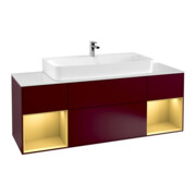 V&B Meuble sous lavabo Finion 160 cm, éclairage mural, laque or mat, Pivoine mat