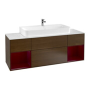 V&B Meuble sous lavabo Finion 160 cm, éclairage mural, laqué Reg Peo, placage noyer