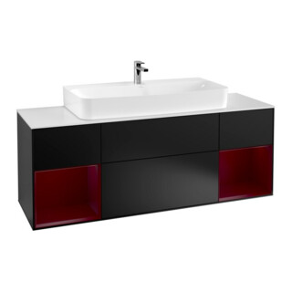 V&B Meuble sous-lavabo Finion 160 cm, éclairage mural, noir laqué mat