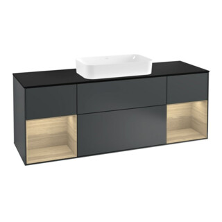 V&B Meuble sous lavabo Finion 160 cm, éclairage mural, Pl b m, Reg Oa ven, md bl. m Lac