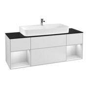 V&B Meuble sous lavabo Finion 160 cm, éclairage mural, pl blanc mat, rég blanc mat lacqué