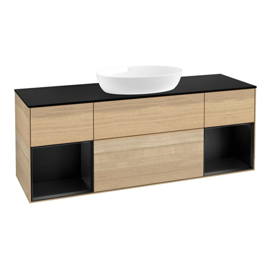 V&B Meuble sous-lavabo Finion 160 cm, éclairage mural, Pl bleu m, étagère bleu m Lac, Oa ven