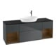 V&B Meuble sous lavabo Finion 160 cm, éclairage mural, placage bois, bois de noyer régulier, bleu mat avec laque-1