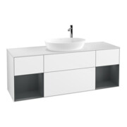 V&B Meuble sous lavabo Finion 160 cm, éclairage mural, placage bois, laqué blanc brillant