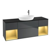 V&B Meuble sous lavabo Finion 160 cm, éclairage mural, placage bois, laqué gris mat, avec blanc mat laqué