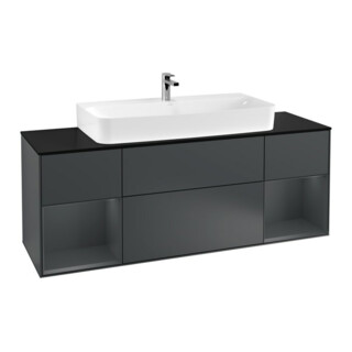 V&B Meuble sous lavabo Finion 160 cm, éclairage mural, placage bois, laqué mat, laqué brillant