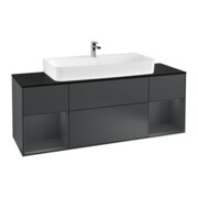 V&B Meuble sous lavabo Finion 160 cm, éclairage mural, placage bois, laqué mat, laqué brillant