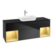 V&B Meuble sous lavabo Finion 160 cm, éclairage mural, placage bois, laqué or, bleu laqué