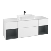 V&B Meuble sous lavabo Finion 160 cm, éclairage mural, placage bois m, laqué blanc brillant