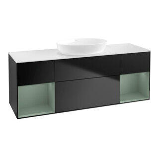 V&B Meuble sous-lavabo Finion 160 cm, éclairage mural, placage bois m. laque, bleu m. laque
