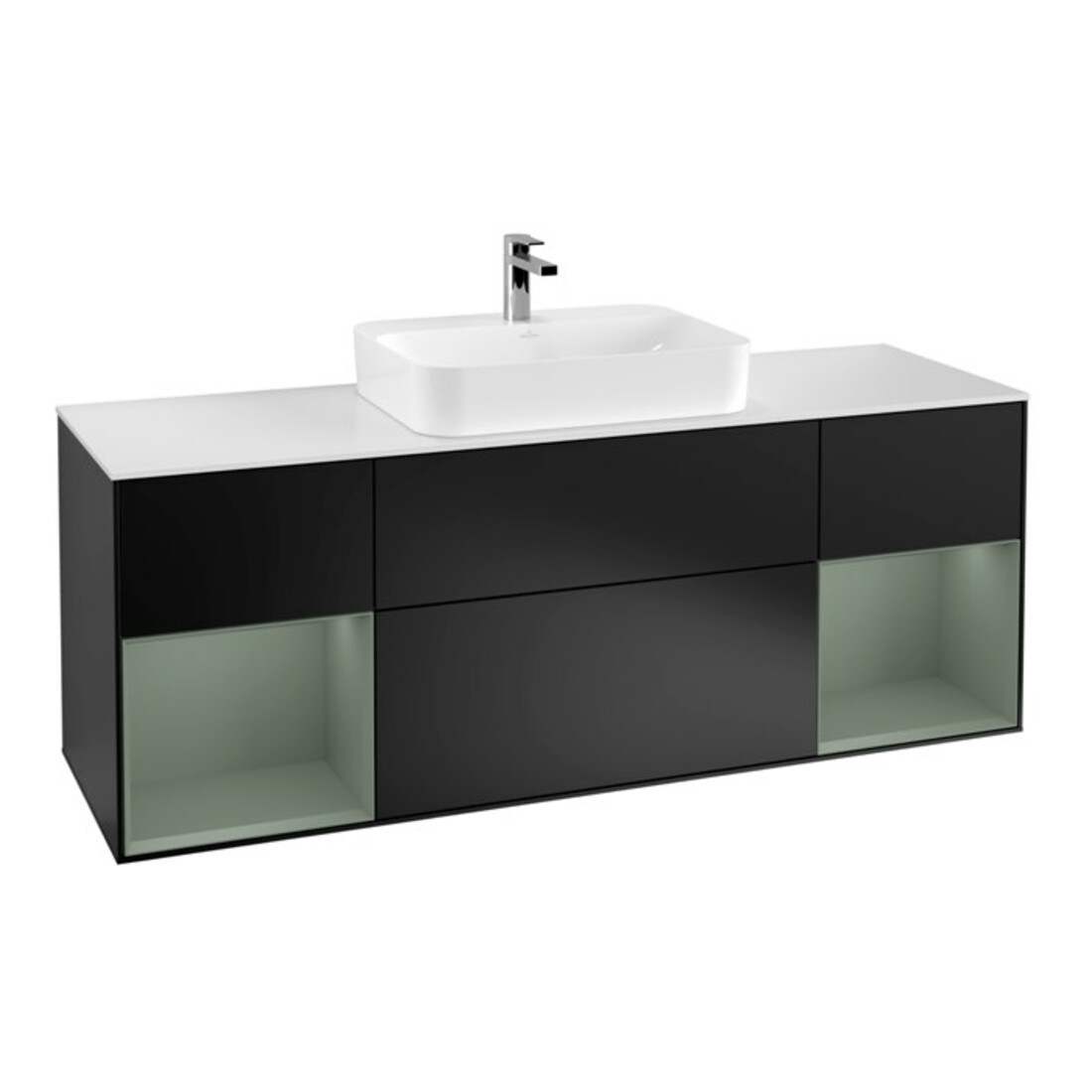 V&B Meuble sous lavabo Finion 160 cm, éclairage mural, placage bois m, réglette huile m laque, bleu m laque
