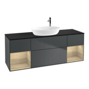 V&B Meuble sous lavabo Finion 160 cm, éclairage mural, placage bois, régulateur Oa ven, finition mate bleue avec laque-1