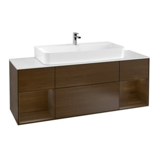 V&B Meuble sous lavabo Finion 160 cm, éclairage mural, placage noyer