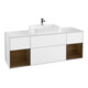 V&B Meuble sous lavabo Finion 160 cm, éclairage mural, placage noyer, blanc brillant