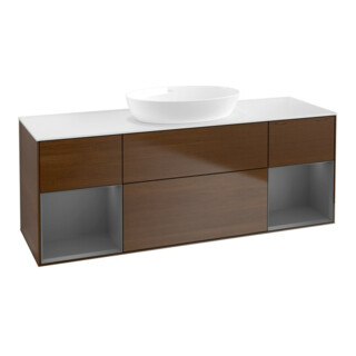 V&B Meuble sous lavabo Finion 160 cm, éclairage mural, placage noyer, brillant