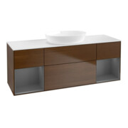 V&B Meuble sous lavabo Finion 160 cm, éclairage mural, placage noyer, brillant