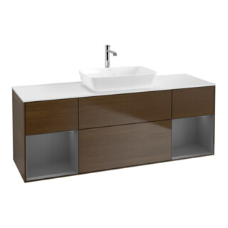 V&B Meuble sous lavabo Finion 160 cm, éclairage mural, placage noyer ven