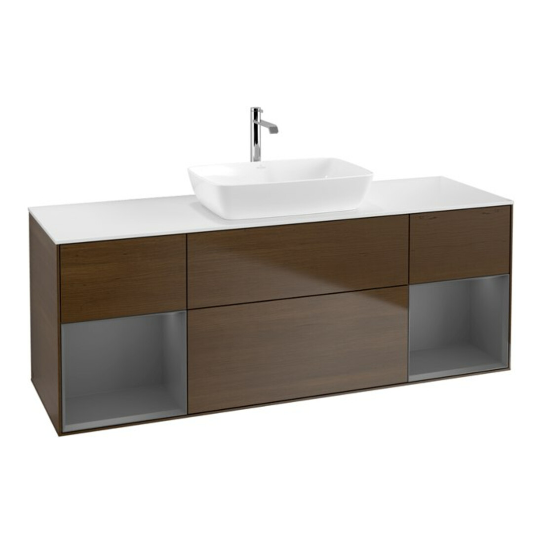 V&B Meuble sous lavabo Finion 160 cm, éclairage mural, placage noyer ven