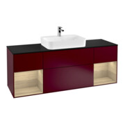 V&B Meuble sous lavabo Finion 160 cm, éclairage mural, plan de toilette bleu, étagère ouverte, poignée métal