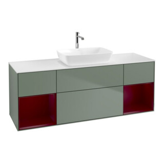 V&B Meuble sous lavabo Finion 160 cm, éclairage mural, plaque blanc mat, bois laqué, huile laqué