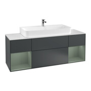 V&B Meuble sous lavabo Finion 160 cm, éclairage mural, régulateur huile mat laqué, bleu mat laqué