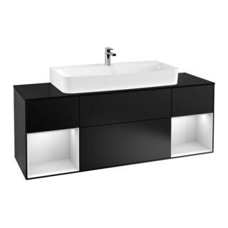 V&B Meuble sous-lavabo Finion 160 cm, étagère blanche avec laque noire mate