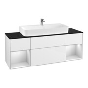 V&B Meuble sous lavabo Finion 160 cm, étagère blanche, laqué blanc brillant