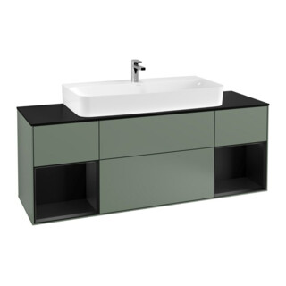 V&B Meuble sous lavabo Finion 160 cm, étagère bleue, laque mate olive