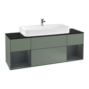 V&B Meuble sous lavabo Finion 160 cm, étagère moyenne, laque mate olive