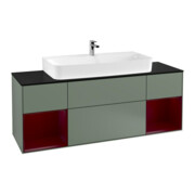 V&B Meuble sous lavabo Finion 160 cm, étagère Peo m laque, olive mat