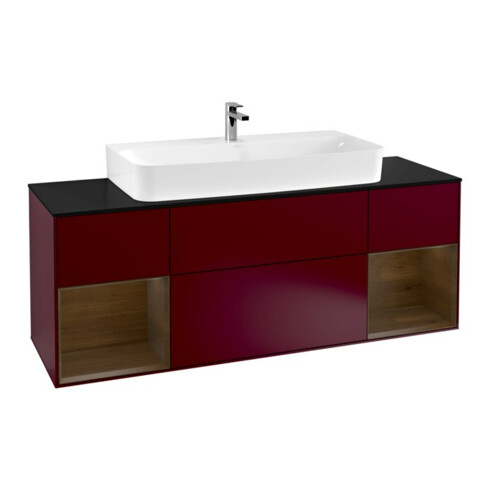 V&B Meuble sous lavabo Finion 160 cm, étagère placage noyer, pivoine mat