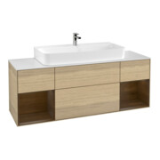 V&B Meuble sous-lavabo Finion 160 cm, étagère placage noyer, placage chêne, éclairage mural