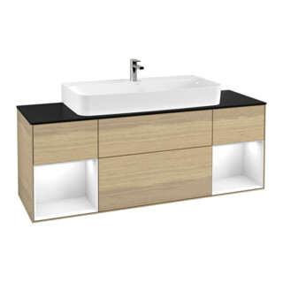 V&B Meuble sous lavabo Finion 160 cm, laque blanche Reg glo, placage chêne